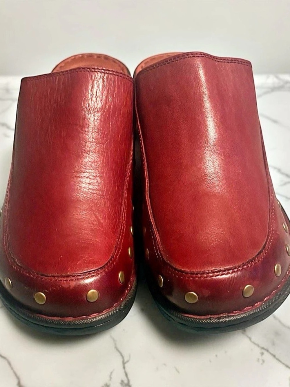 Born PS4005 Leather Studded Mules in Red US 9W